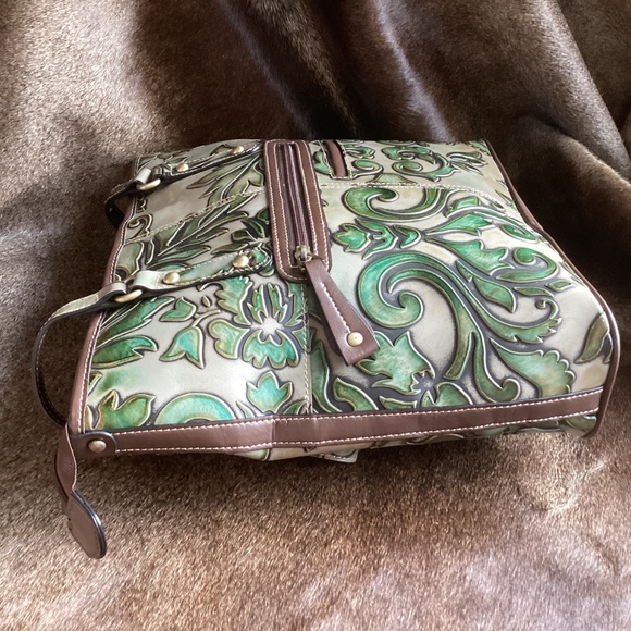 MC Marc Chantal Green Brown Etched Design Tote Handbag - Picture 4 of 10